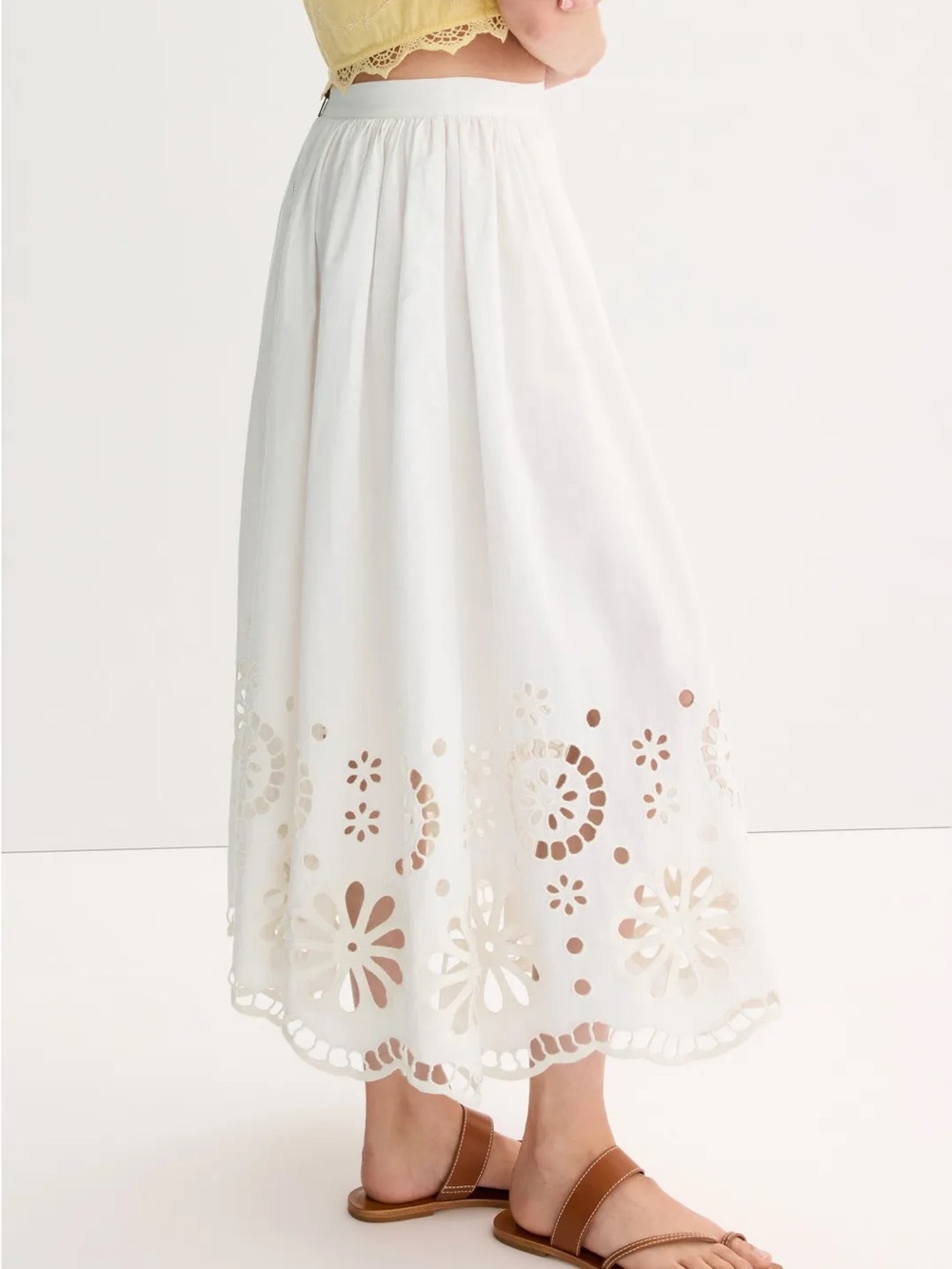 THE GREAT. White Eyelet Cutout Midi Skirt - Picture 3 of 9